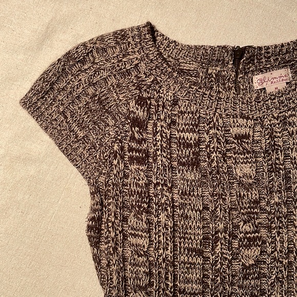 Glimmer by JJ Basics,Brown&Cream Thin Sweater Dress,zip up,short sleeve, M - Picture 3 of 6